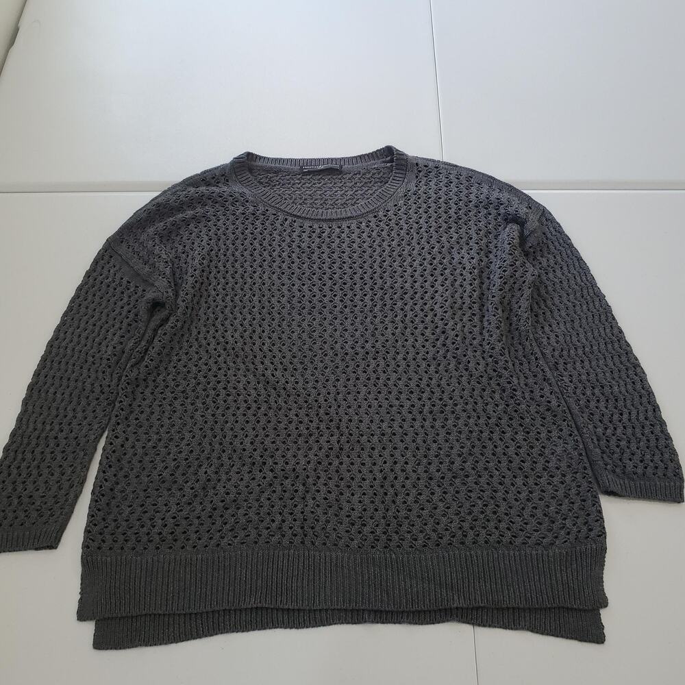 Peruvian Connection Sweater Womens Large Gray Open Knit Eyelet Pima Cotton Modal